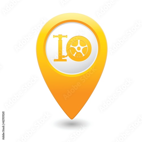 Car wheel and pump service icon on map pointer