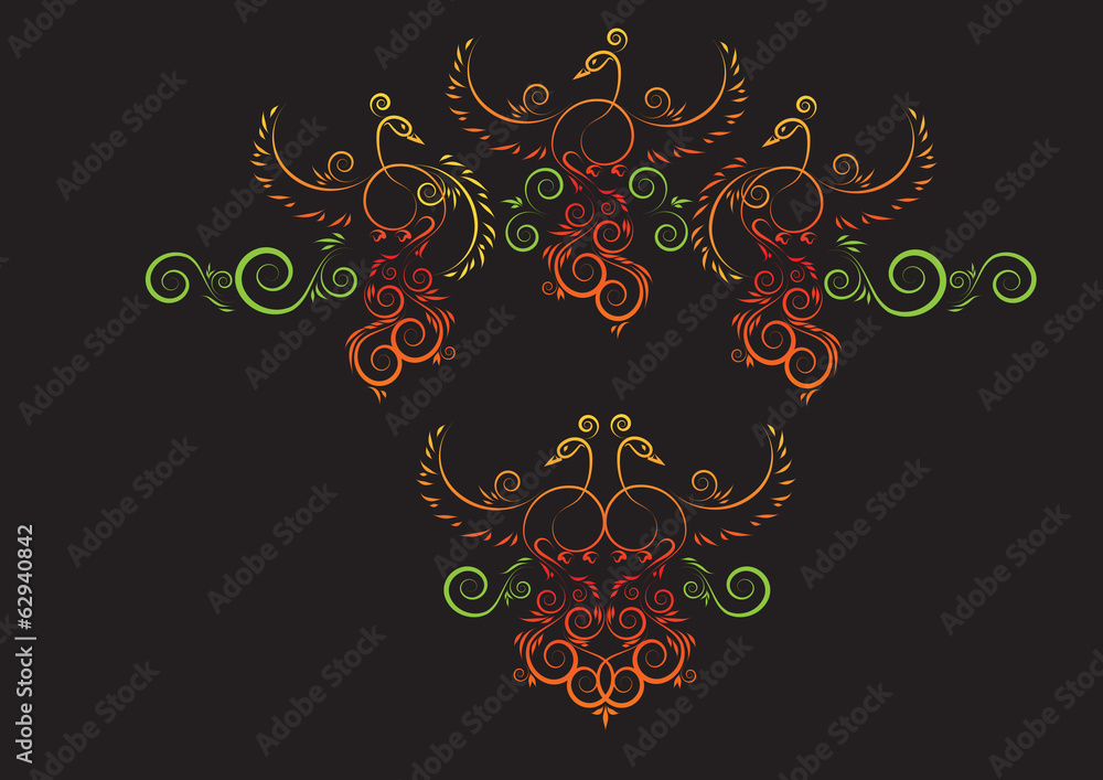 firebird on the branches on a black background firebird on the branches on a black background