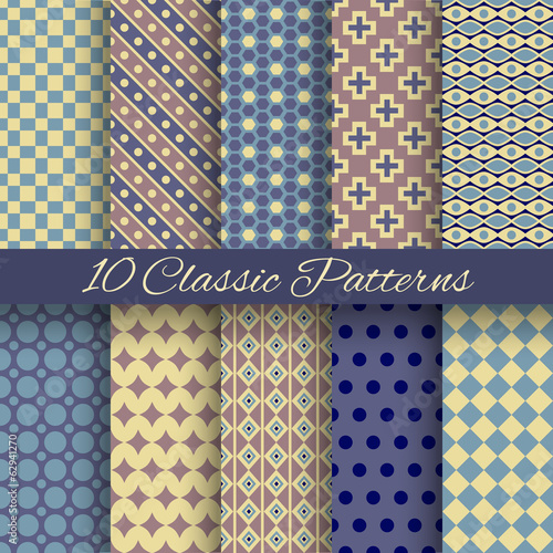 Classic different vector seamless patterns (tiling)