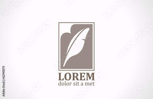 Quill abstract vector logo design. Lawyer, writer feather icon