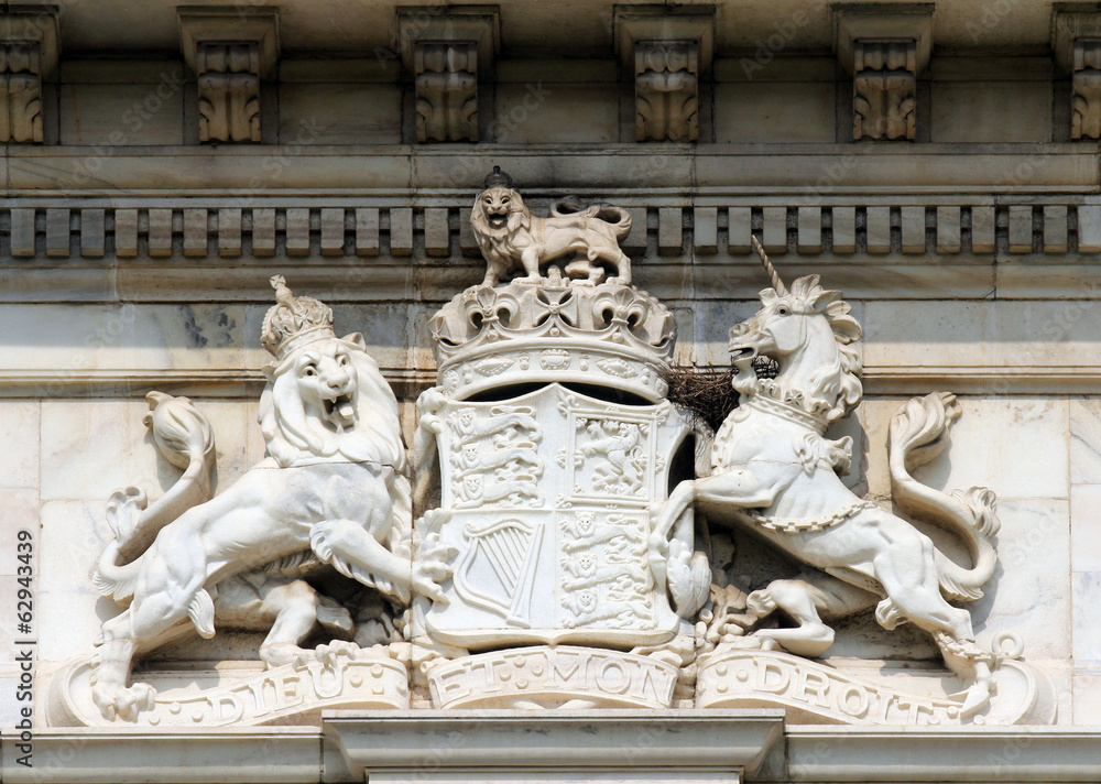 British royal coat of arms on the Victoria Memorial in Kolkata