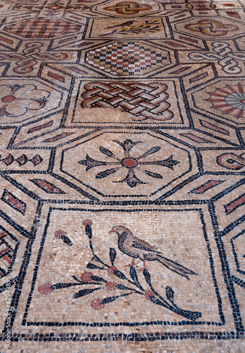 Bird and symbol mosaics inside Basilica di Aquileia