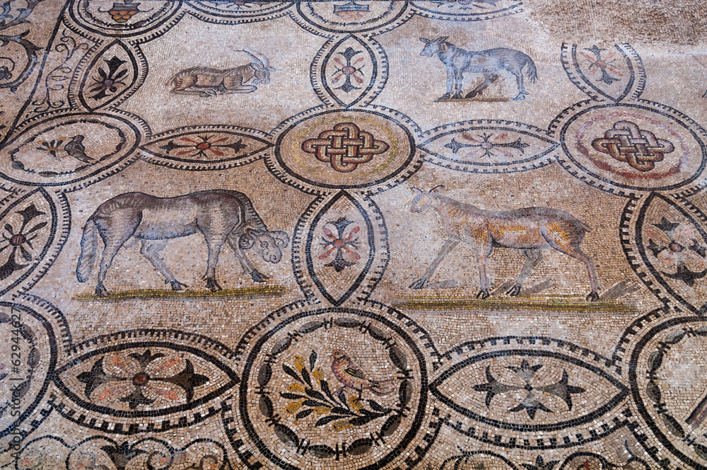 Four animal mosaics inside Basilica di Aquileia