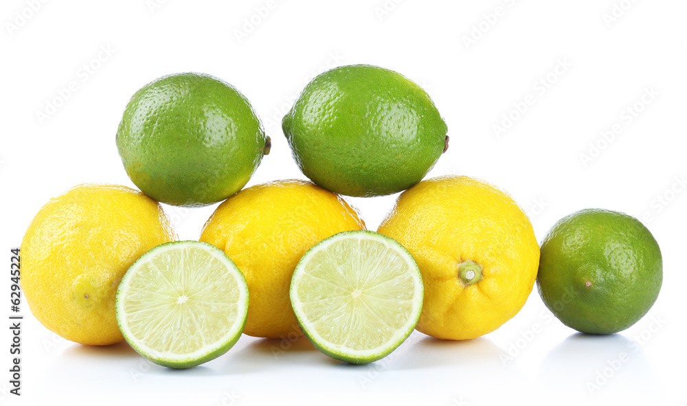 Lemons and limes, isolated on white Lemons and limes, isolated on white