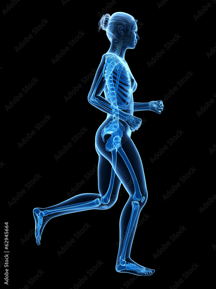 jogging woman with visible skeleton