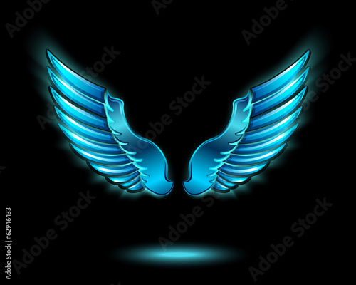 Blue glowing angel wings