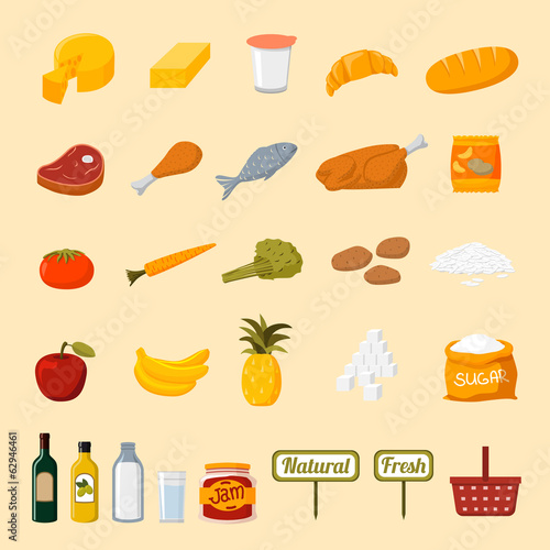 Supermarket food selection icons