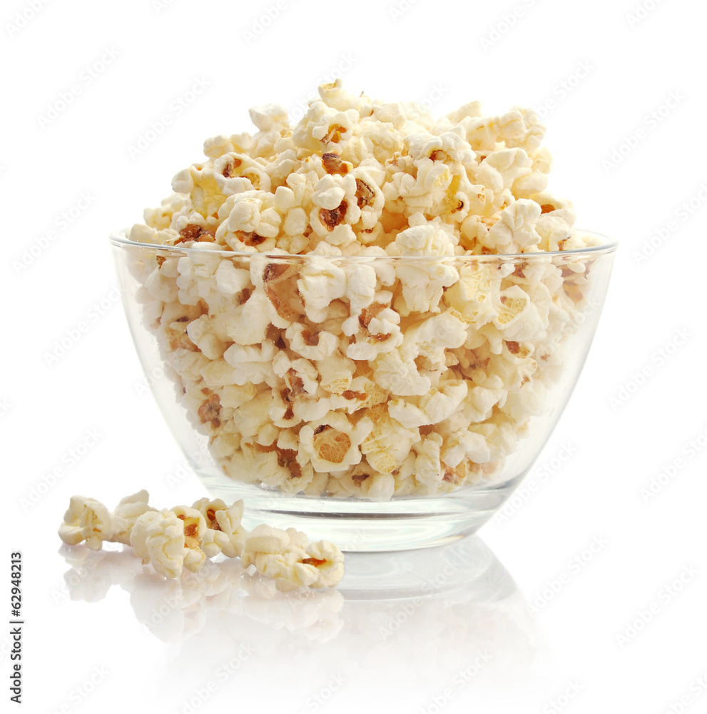 Popcorn in glass bowl Stock Photo | Adobe Stock