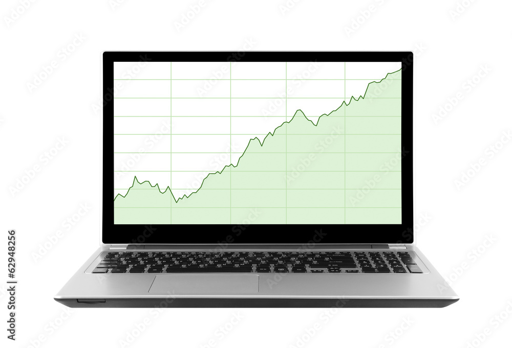 Laptop with stock charts. Clipping path included. Laptop with stock charts. Clipping path included.