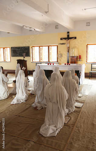 Missionaries of Charity in prayer in Mother House, Kolkata