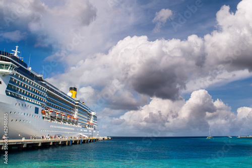 Cruise ship anchored in a caribbean port