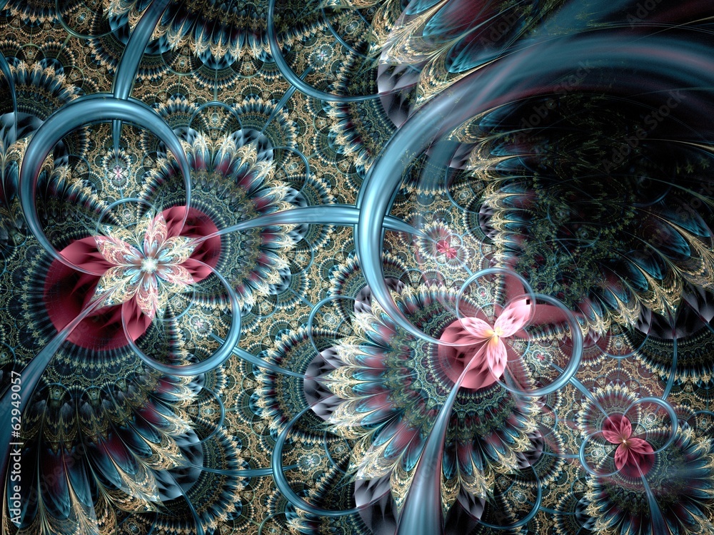 Obraz premium Dark colorful and blue fractal flower