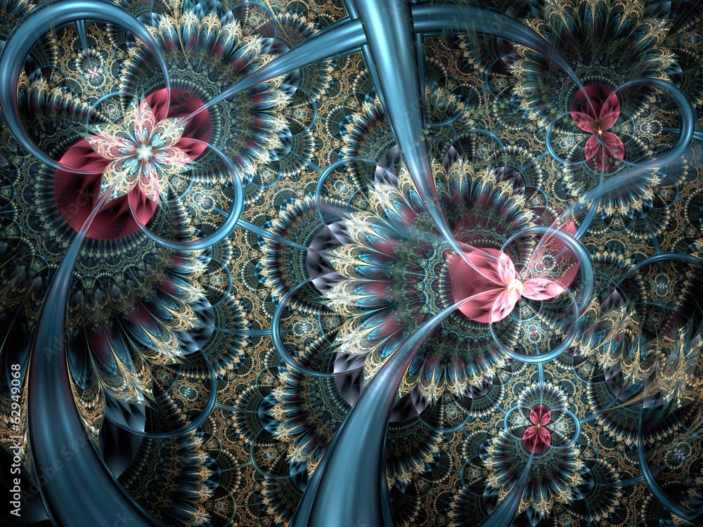 Obraz premium Dark colorful and blue fractal flower