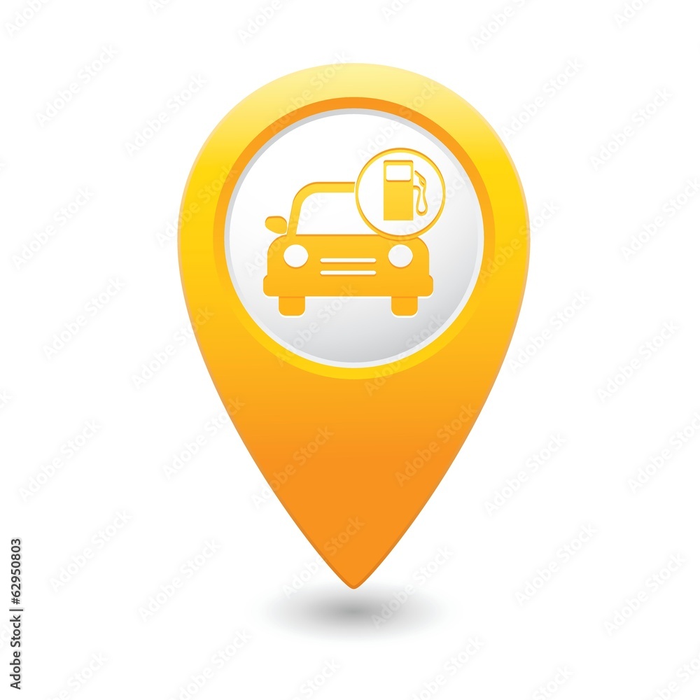 Car service. Car with gas station icon on map pointer Car service. Car with gas station icon on map pointer