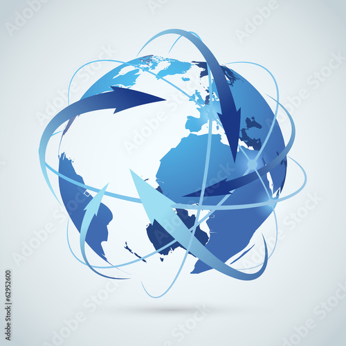 Global business idea - earth arrows paths