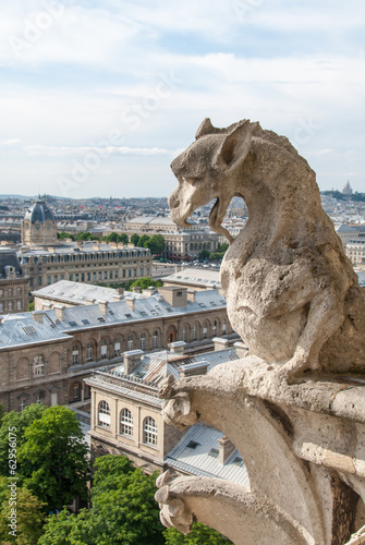A dragon-Like Gargoyle on Notre Dame Cathedral