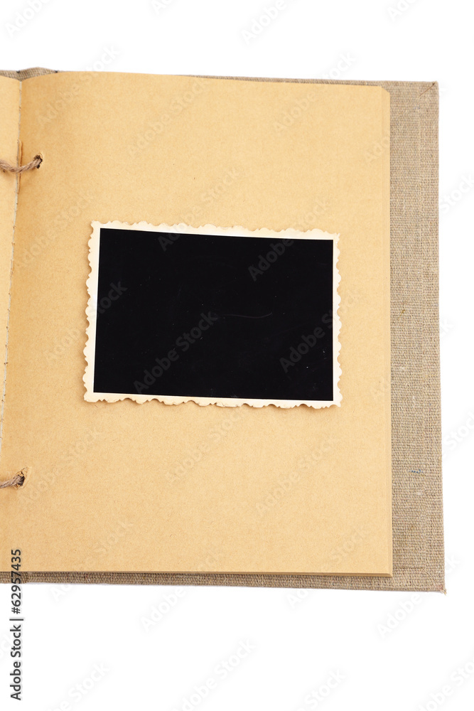 Naklejka premium Blank old photos in album, isolated on white