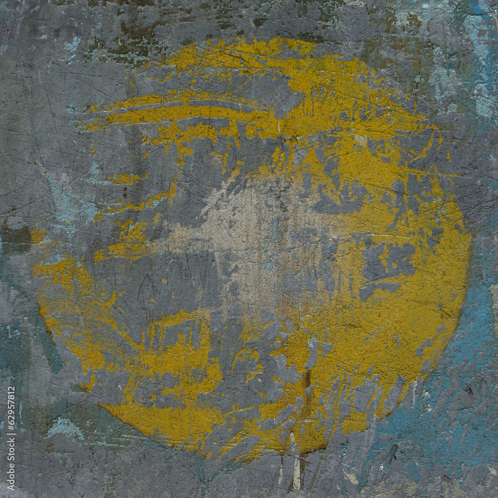 3d blue gray grunge wall with hidden yellow circle