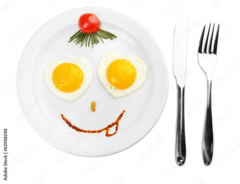 Scrambled eggs with bread on plate, on color napkin Scrambled eggs with bread on plate, on color napkin