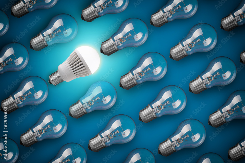 Idea concept with light bulbs on blue background Idea concept with light bulbs on blue background