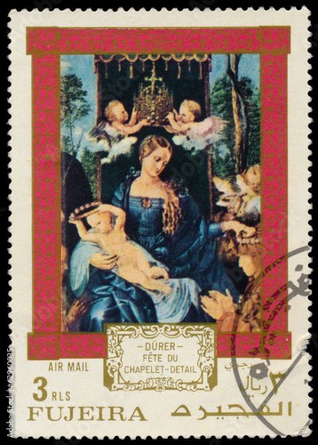 Stamp printed in Fujeira shows a painting by Durer