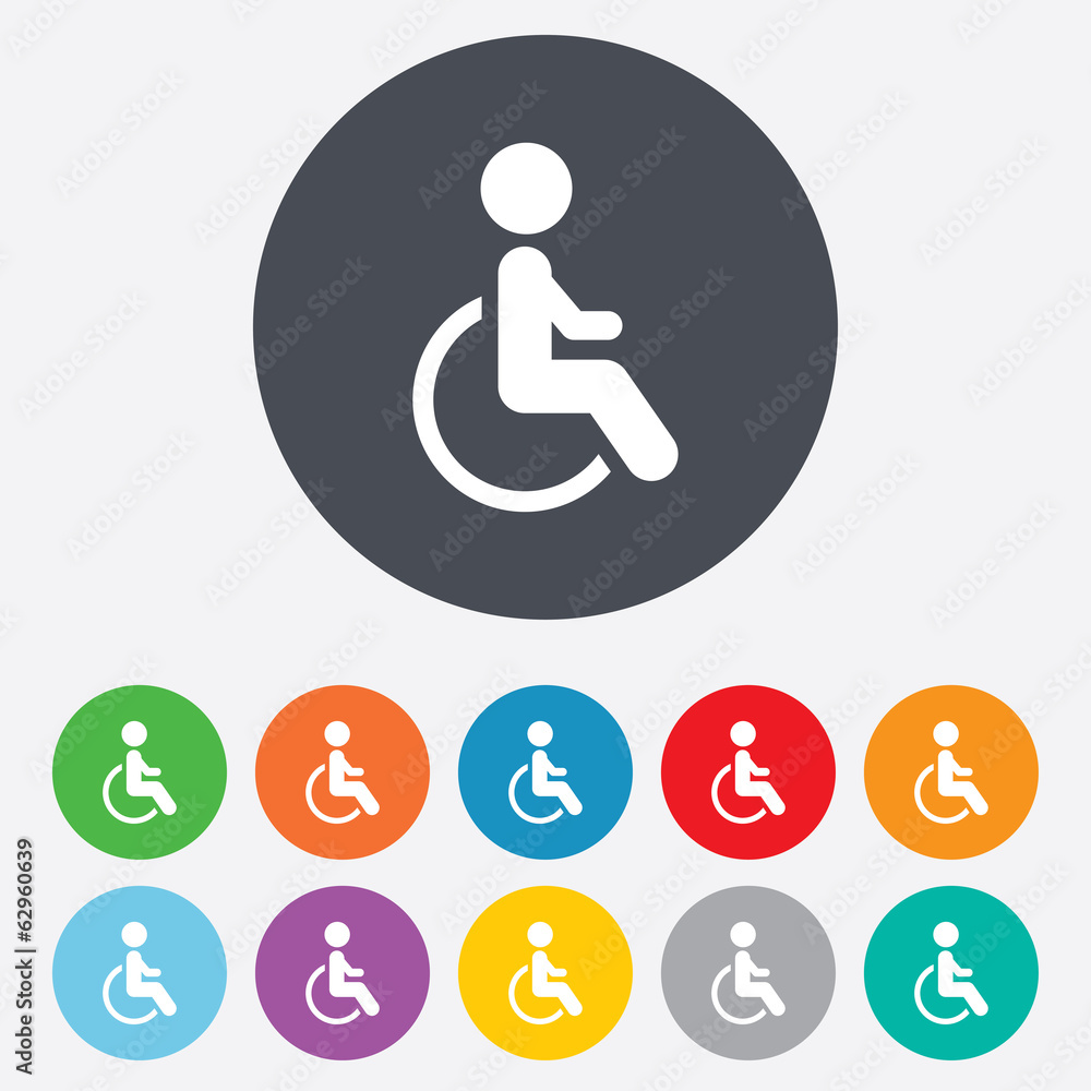 Disabled sign icon. Human on wheelchair symbol. Disabled sign icon. Human on wheelchair symbol.