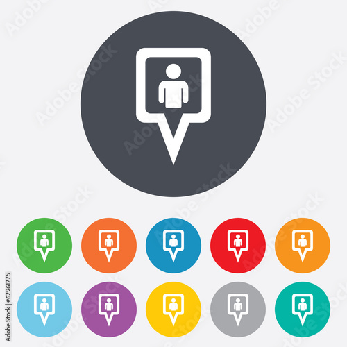 Map pointer user sign icon. Marker symbol.