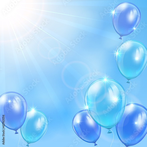 Blue balloons on sky background
