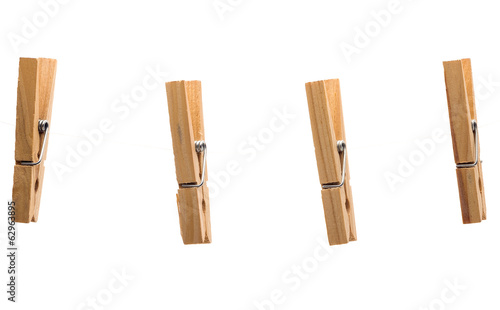 Clothespins on white background
