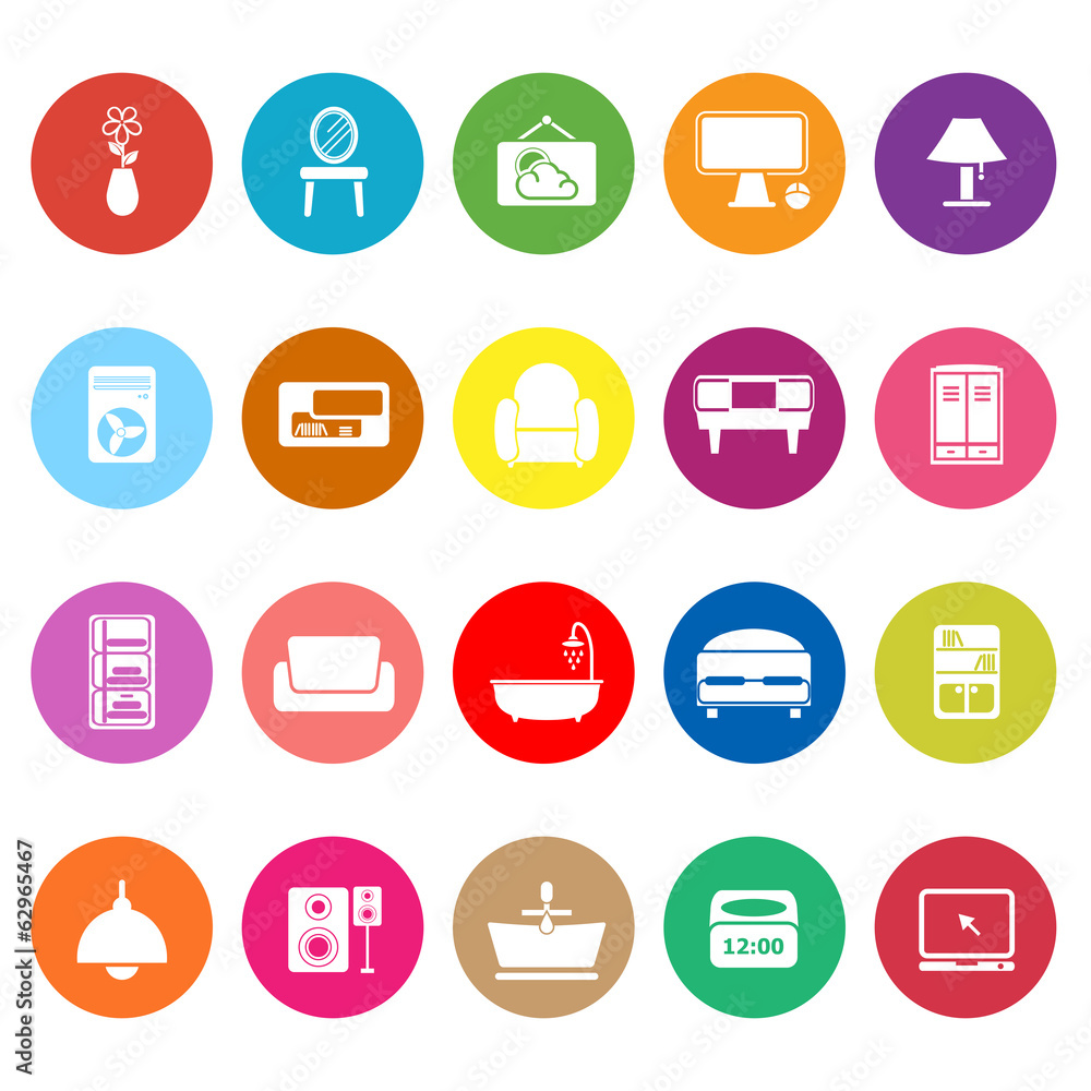 Home furniture flat icons on white background Home furniture flat icons on white background