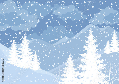 Winter mountain landscape with fir trees