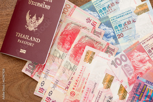 Photography Thailand passport with hongkong currency