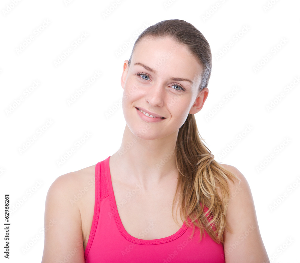 Young woman with ponytail smiling Young woman with ponytail smiling