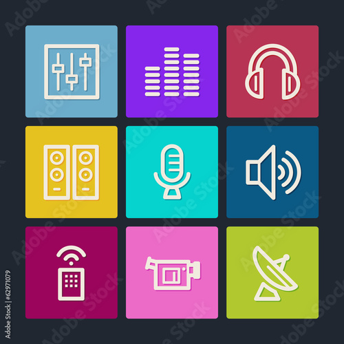 Media web icons, color buttons