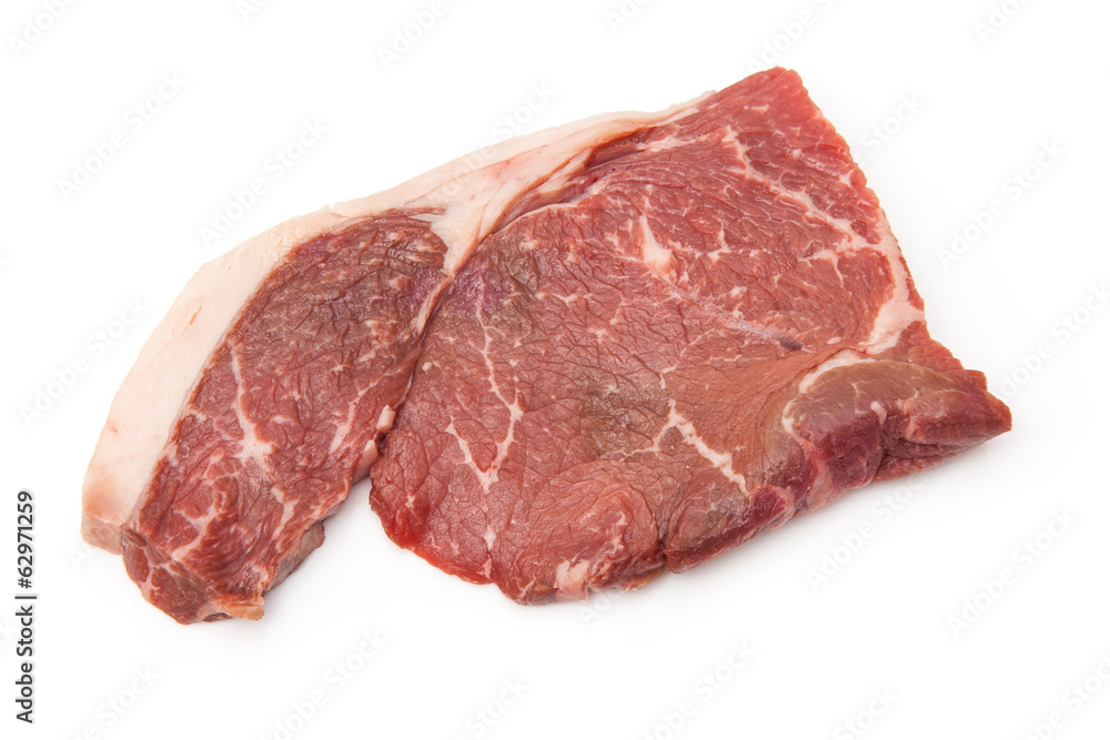 Aged rump steak isolated on a white studio background.
