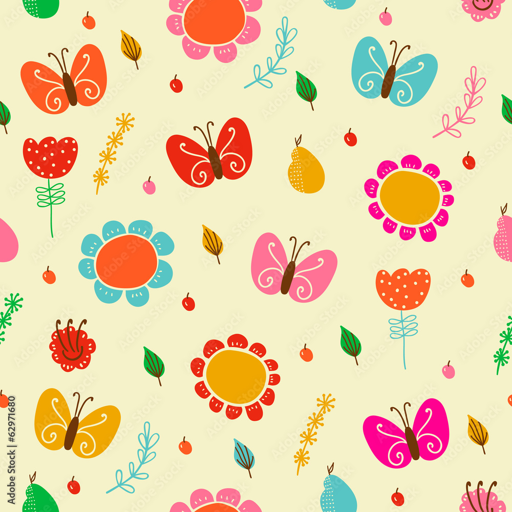 Bright floral romantic seamless pattern with butterflies Bright floral romantic seamless pattern with butterflies