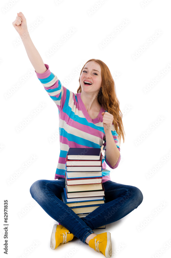 Young student with books isolated on white Young student with books isolated on white