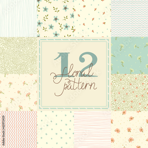 12 Elegant romantic vector seamless patterns (tiling). 