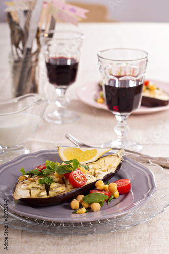 Winter salad with baked eggplant