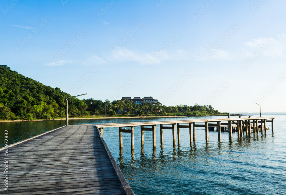 The beautiful wooden bridge at national park , Thailand The beautiful wooden bridge at national park , Thailand