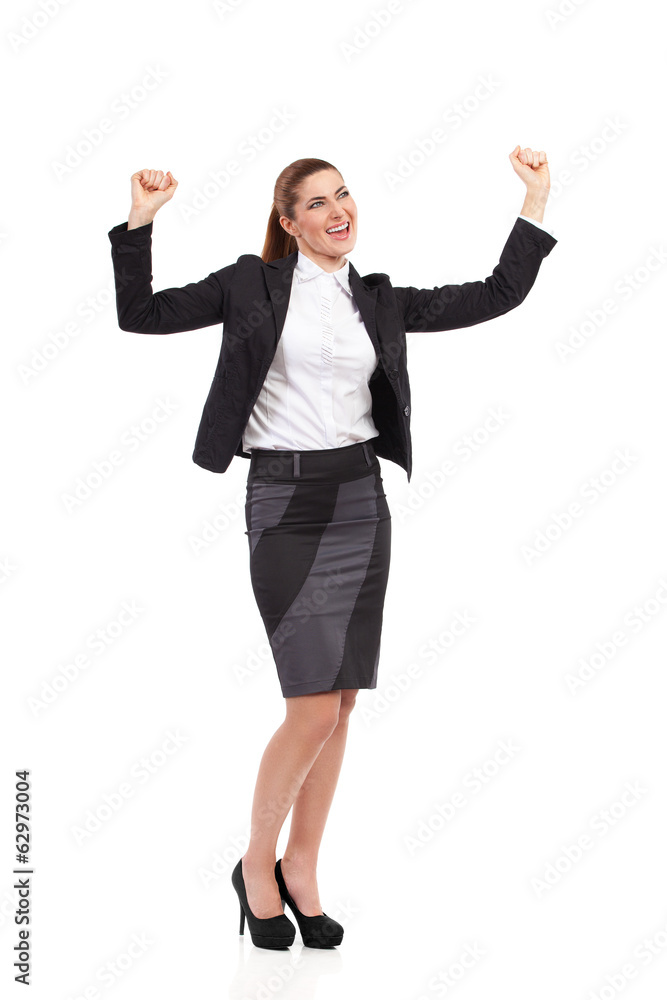 Ecstatic businesswoman in black suit. Ecstatic businesswoman in black suit.