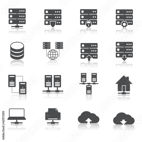 Hosting technology pictograms set