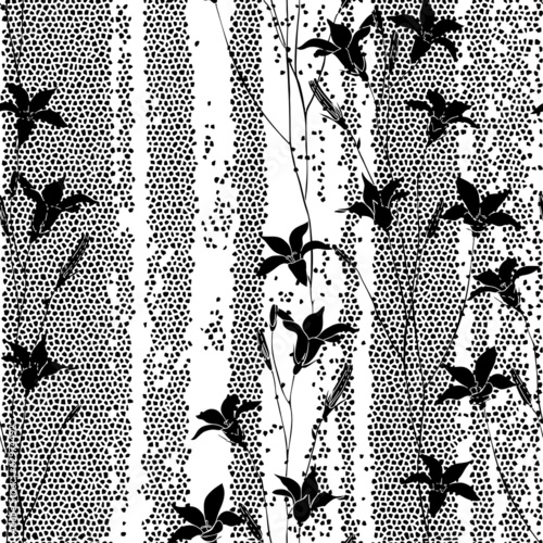 Seamless monochrome vector pattern from bellflowers