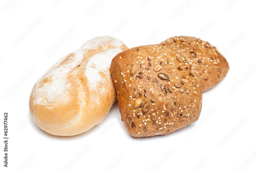 vollkornbrötchen und baguette (freisteller)