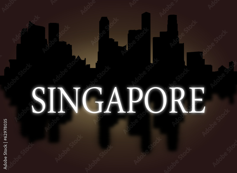 Singapore skyline reflected dramatic sky text illustration