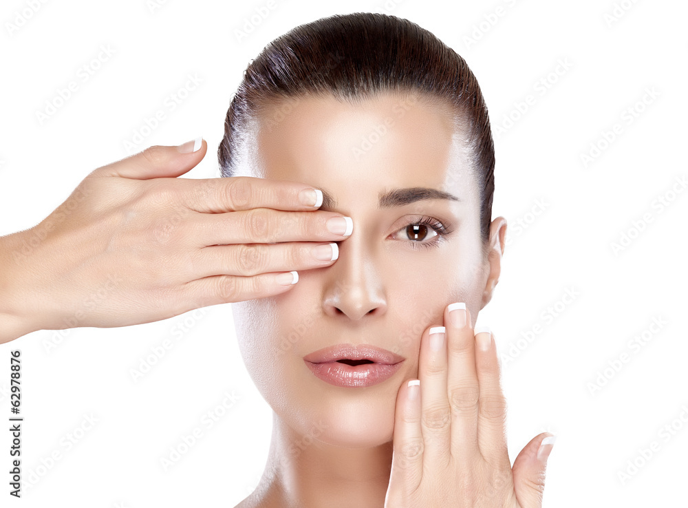 Beautiful Spa Girl with Hands on Her Face. Skincare concept