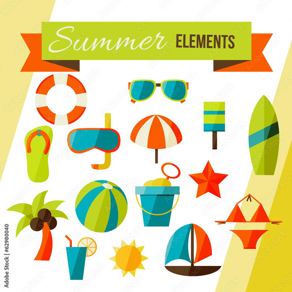 Summer elements isolated on white. vector illustration stylish