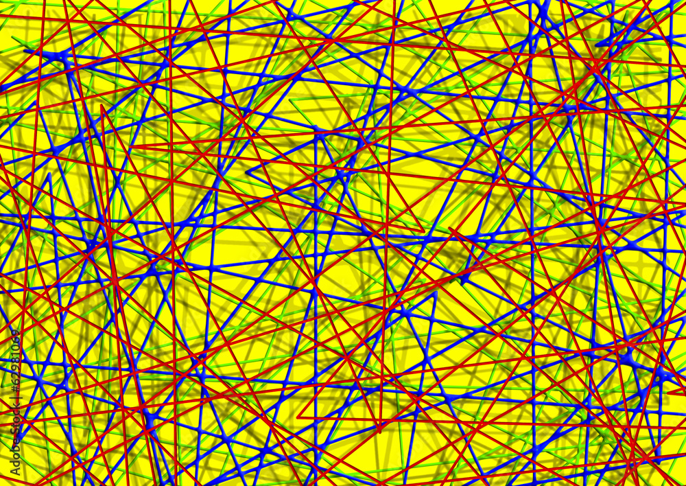 Multi-colored string grid on yellow