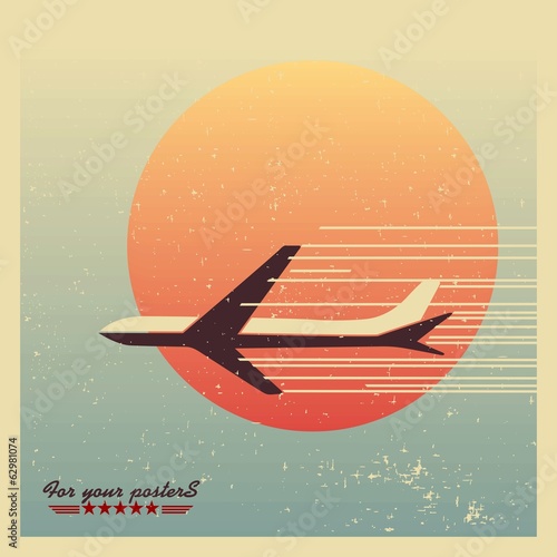 airliner flying against the evening sun emblem