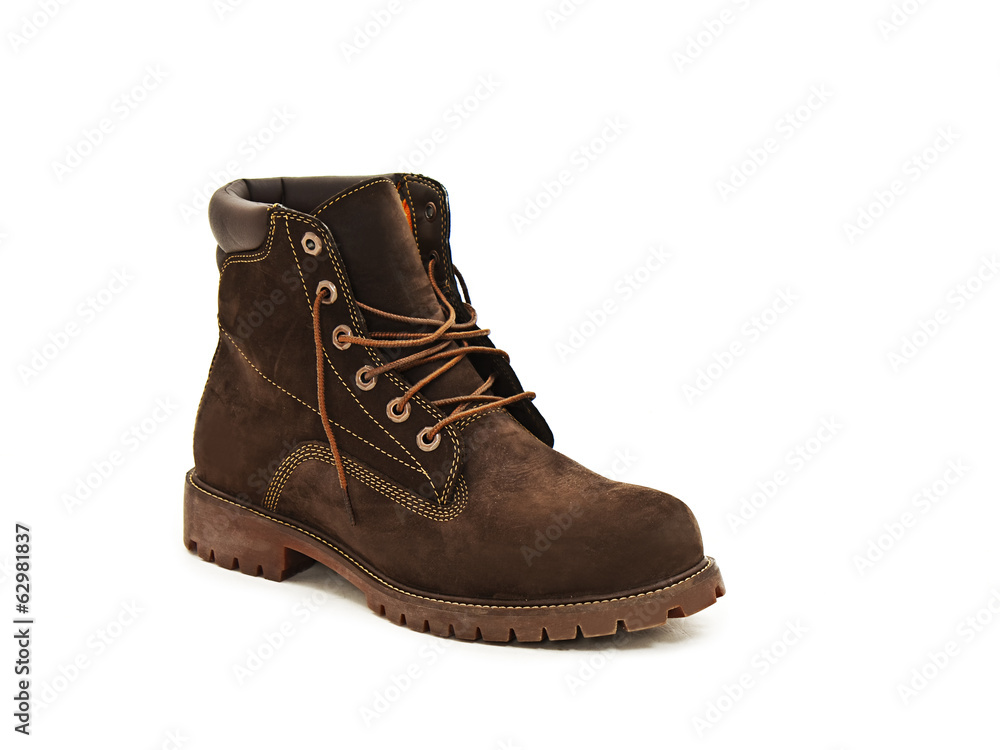 Photo of leather man's boot on white background